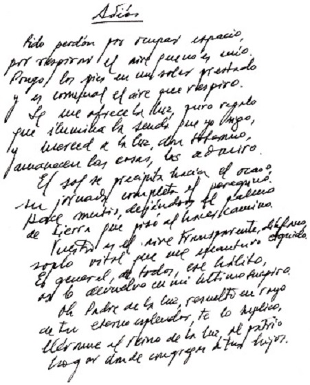 Texto manuscrito del poema