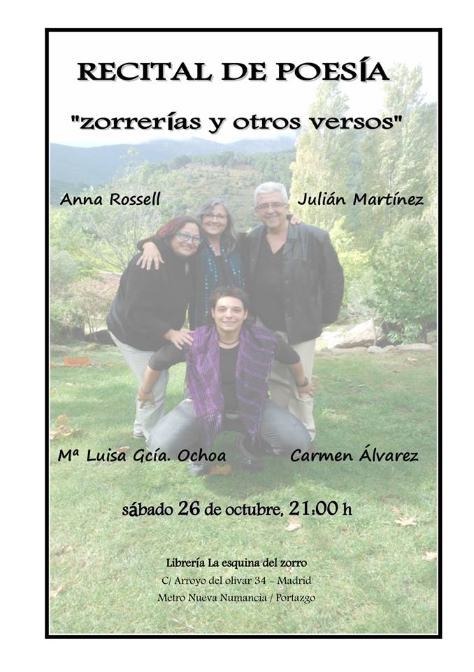 Cartel para el recital de poesía en la librería La Esquina del Zorro, Madrid, 2013